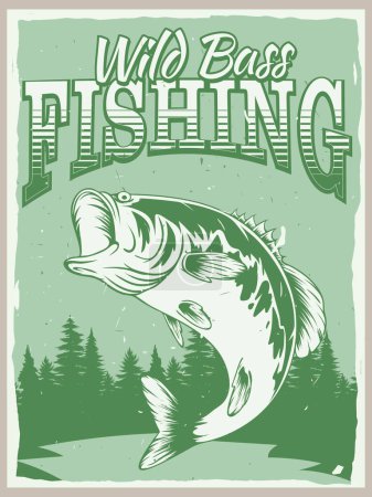 Illustration for Wild bass fishing poster design - Royalty Free Image
