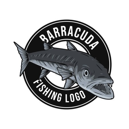 Téléchargez les illustrations : Logo de pêche barracuda pour la pêche en mer - en licence libre de droit