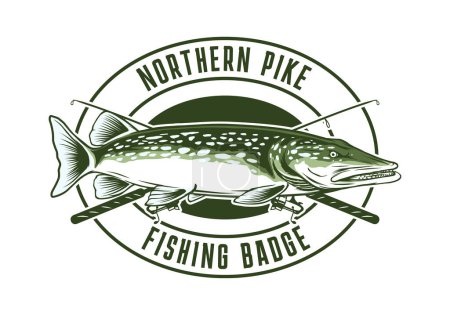 Téléchargez les illustrations : Modèle d'insigne de pêche au brochet du Nord - en licence libre de droit