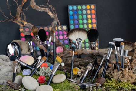 Photo for Makeup brushes Composition of makeup tools. - Royalty Free Image