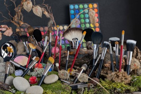 Photo for Makeup brushes Composition of makeup tools. - Royalty Free Image