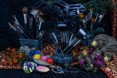 Photo for Makeup brushes   Makeup brushes. Set of makeup brushes. Composition of makeup tools. - Royalty Free Image