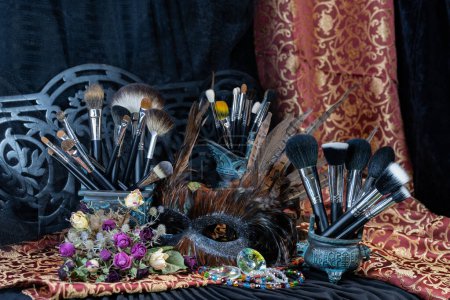 Photo for Makeup brushes   Makeup brushes. Set of makeup brushes. Composition of makeup tools. - Royalty Free Image