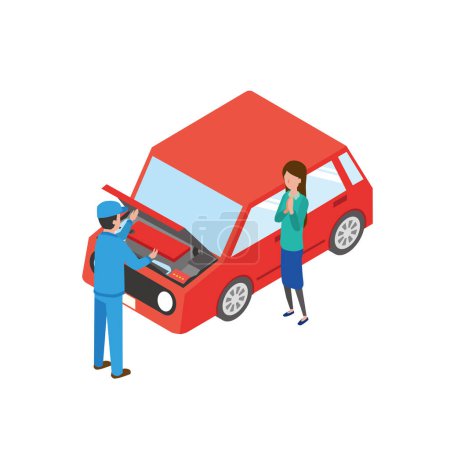 Ilustración de Trabajador de mantenimiento y propietario del coche - Imagen libre de derechos