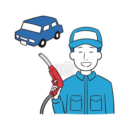 Ilustración de Hombre empleado en una gasolinera repostando un coche - Imagen libre de derechos
