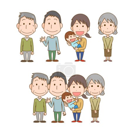 Ilustración de Familia de tercera generación abuelos Padres e hijos Niño - Imagen libre de derechos