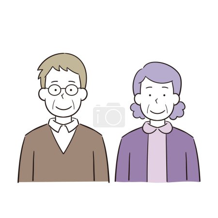 Ilustración de Ilustración de una sonriente pareja de ancianos alineados con dos personas - Imagen libre de derechos
