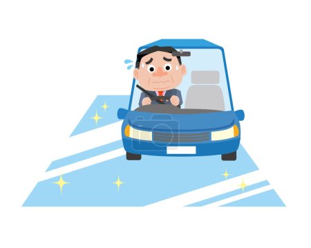 Ilustración de Un hombre que está inquieto por conducir debido a la congelación de la superficie de la carretera - Imagen libre de derechos