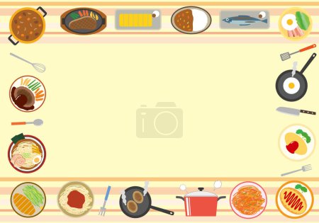 Téléchargez les illustrations : Matériau du cadre décoratif pour la cuisine et la vaisselle - en licence libre de droit