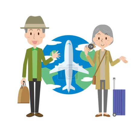 Illustration for Illustration of an elderly couple traveling abroad - Royalty Free Image