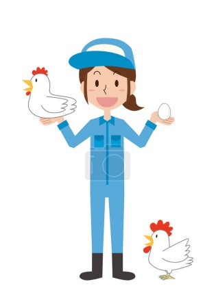 Téléchargez les illustrations : Femmes et poulets travaillant dans une exploitation avicole - en licence libre de droit