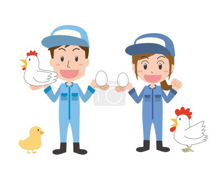 Téléchargez les illustrations : Hommes et femmes travaillant dans l'aviculture - en licence libre de droit