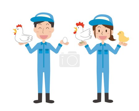 Téléchargez les illustrations : Illustration d'hommes et de femmes travaillant dans une exploitation avicole - en licence libre de droit