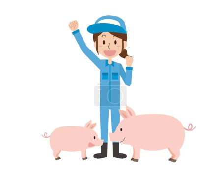 Vektor für Schweinebäuerin und Schwein Eltern und Kind - Lizenzfreies Bild