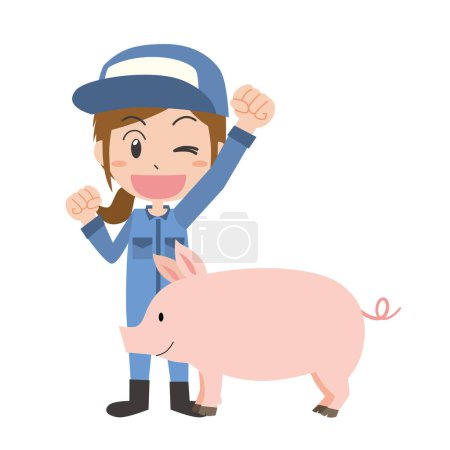 Vektor für Arbeiterinnen in der Schweinezucht und Schweine - Lizenzfreies Bild
