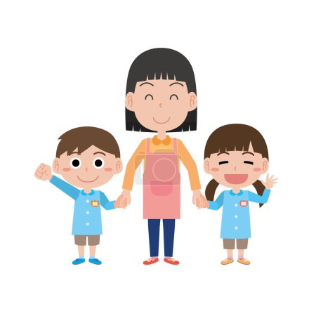 Illustration for Kindergarten children and teachers holding hands - Royalty Free Image