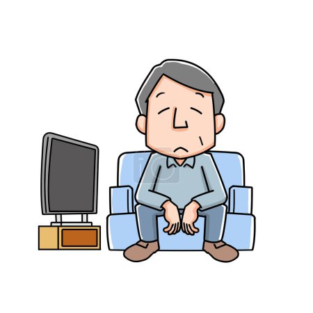 Ilustración de Un hombre de mediana edad sentado en un sofá sin interés en nada. - Imagen libre de derechos