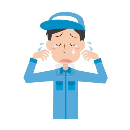 Illustration for A young man wearing work clothes crying - Royalty Free Image