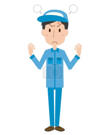 Illustration for Young man in work clothes angry - Royalty Free Image