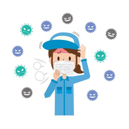 Téléchargez les illustrations : Illustration d'une travailleuse infectée par la grippe - en licence libre de droit
