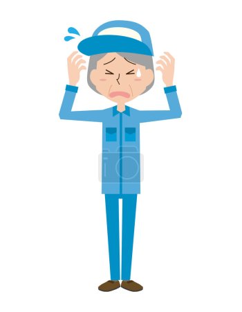 Illustration for A senior woman wearing work clothes who is in trouble - Royalty Free Image