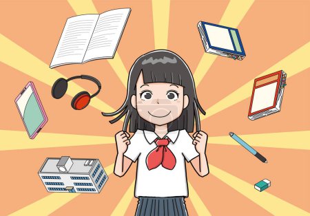 Illustration for A smiling girl who studies hard - Royalty Free Image