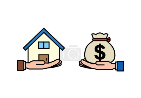 Illustration for Buying and selling houses in US dollars - Royalty Free Image