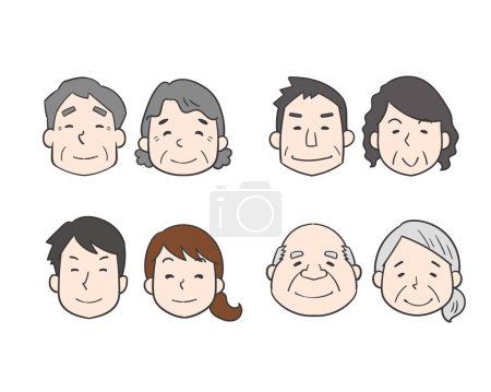 Ilustración de Conjunto ilustración de caras de parejas de varias edades - Imagen libre de derechos