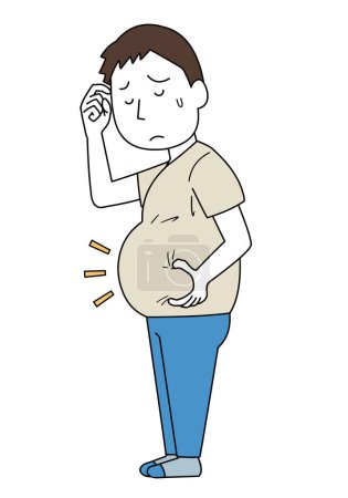 Illustration for A man who cares about his belly fat - Royalty Free Image
