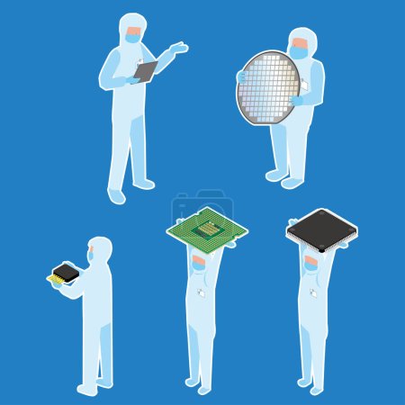 Illustration for Worker set of semiconductor manufacturing factory - Royalty Free Image