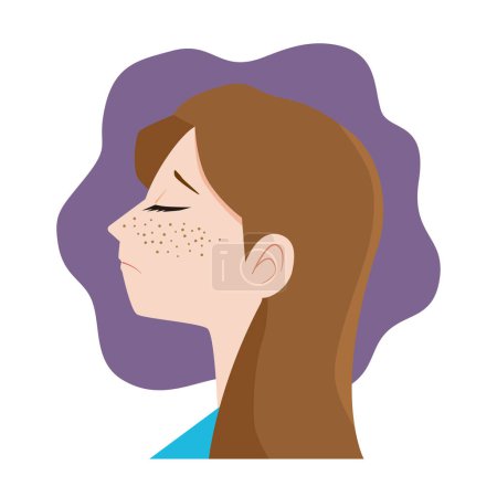 Ilustración de Una mujer que sufre de pecas en su cara - Imagen libre de derechos