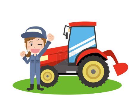 Téléchargez les illustrations : Femmes et tracteurs levant la main engagés dans l'agriculture - en licence libre de droit