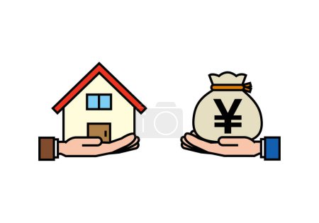 Illustration for Buying and selling houses in Japanese yen - Royalty Free Image