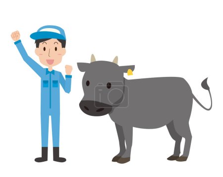 Illustration for Livestock farmer and beef cow - Royalty Free Image