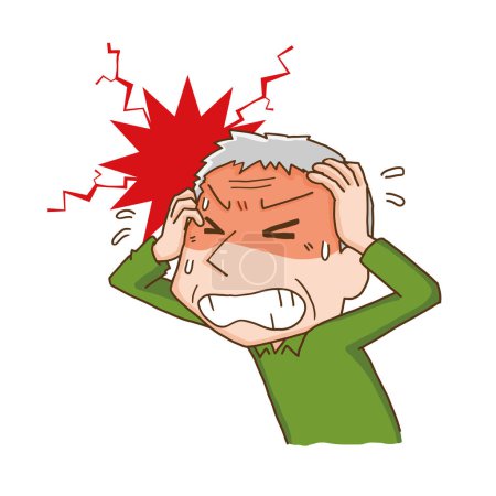 Ilustración de Un anciano que duele como una grieta en la cabeza - Imagen libre de derechos
