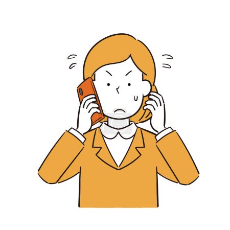 Illustration for Illustration of a female office worker talking on the phone and rushing to the content - Royalty Free Image