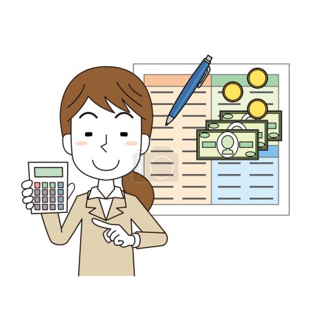 Téléchargez les illustrations : Femme à calculer avec une calculatrice - en licence libre de droit