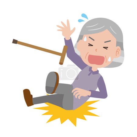 Illustration for An elderly woman who falls and has a sticky butt - Royalty Free Image
