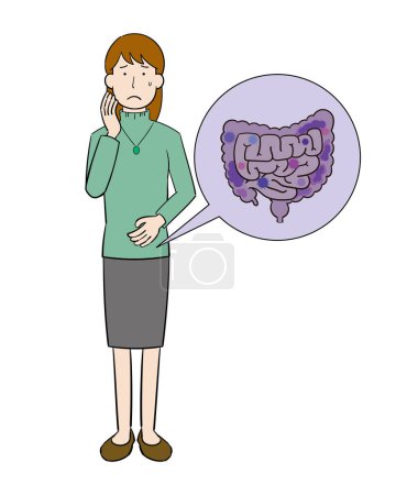 Ilustración de Imagen ilustrativa de una mujer con trastorno intestinal - Imagen libre de derechos