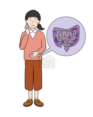 Illustration for A woman who has a bad intestine and is worried - Royalty Free Image