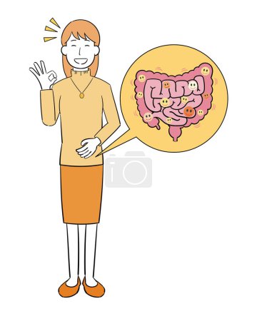 Illustration for A woman who is happy with her intestines - Royalty Free Image