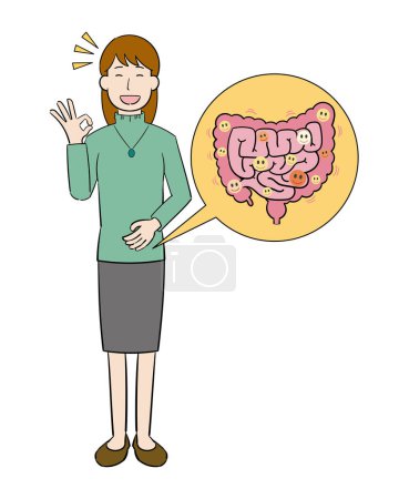 Ilustración de Una mujer con un buen intestino y una sonrisa feliz - Imagen libre de derechos