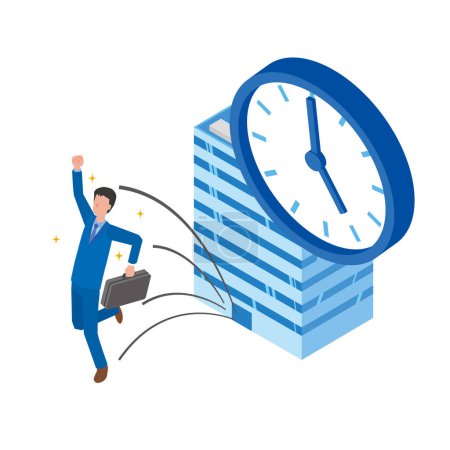 Illustration for A man who is happy to leave the office on time - Royalty Free Image