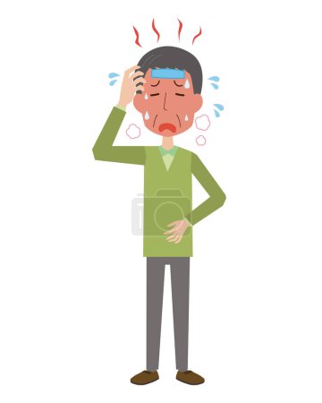 Illustration for Middle-aged man suffering from high fever - Royalty Free Image
