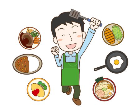 Téléchargez les illustrations : Illustration d'un homme qui aime cuisiner - en licence libre de droit