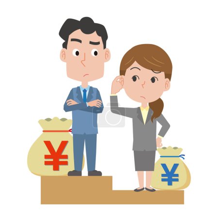 Téléchargez les illustrations : Image de l'écart salarial entre les hommes et les femmes en yen japonais - en licence libre de droit