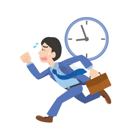 Ilustración de Un oficinista que parece llegar tarde y corre impaciente. - Imagen libre de derechos