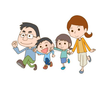 Illustration of a family running out