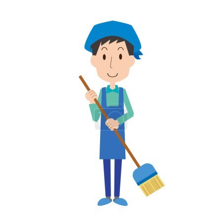 Illustration for A man cleaning with a broom - Royalty Free Image
