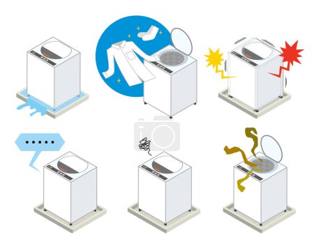 Téléchargez les illustrations : Illustration ensemble de problèmes de machine à laver - en licence libre de droit